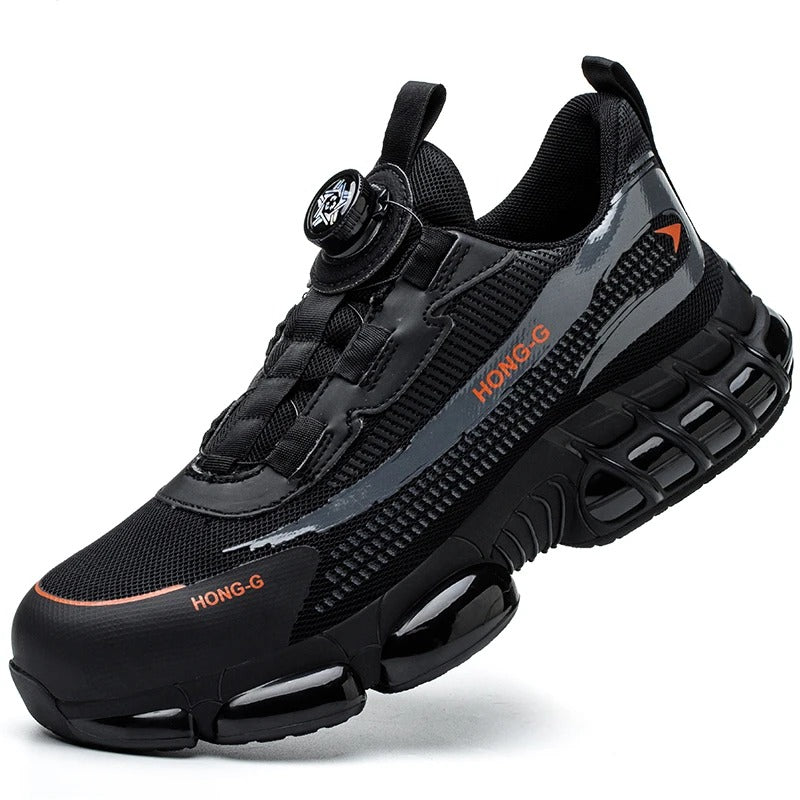 Anti-crush safety shoes with rotary button lace