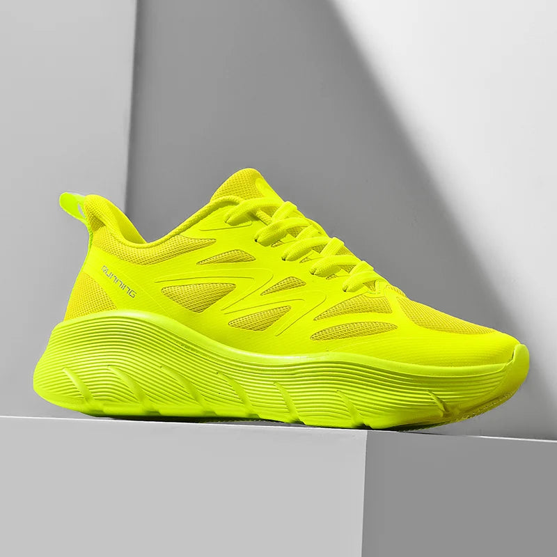 Baskets de Course Respirantes a Semelle epaisse jaune1