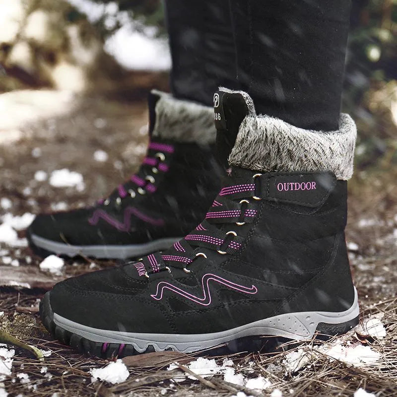 Bottes de Randonnee dHiver Chaudes & Impermeables noir et rose1