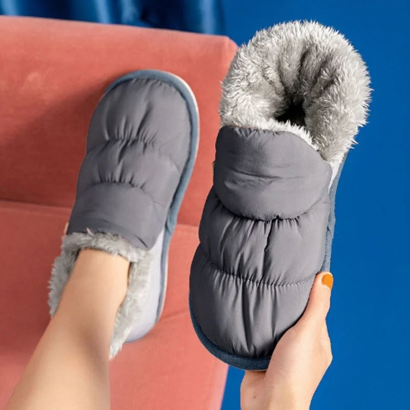Chaussons dHiver Chauds - Antiderapants et Doubles en Peluche Unisexe gris1