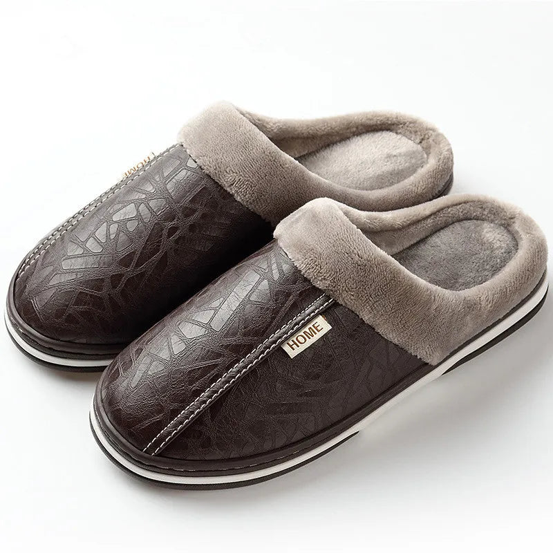 Waterproof and warm PU leather slippers