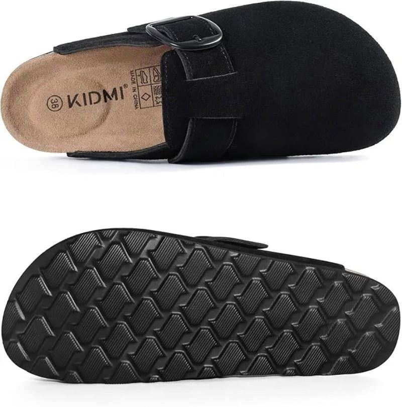 Sabots en Cuir Suede avec Grande Boucle noir1