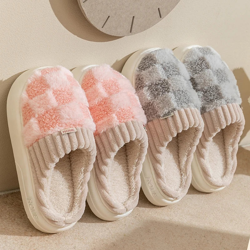 Plaid cotton slippers for men and women