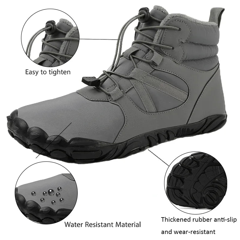 Waterproof winter barefoot boots with fur lining