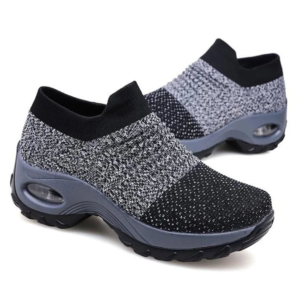 Breathable mesh high heel air cushion sneakers